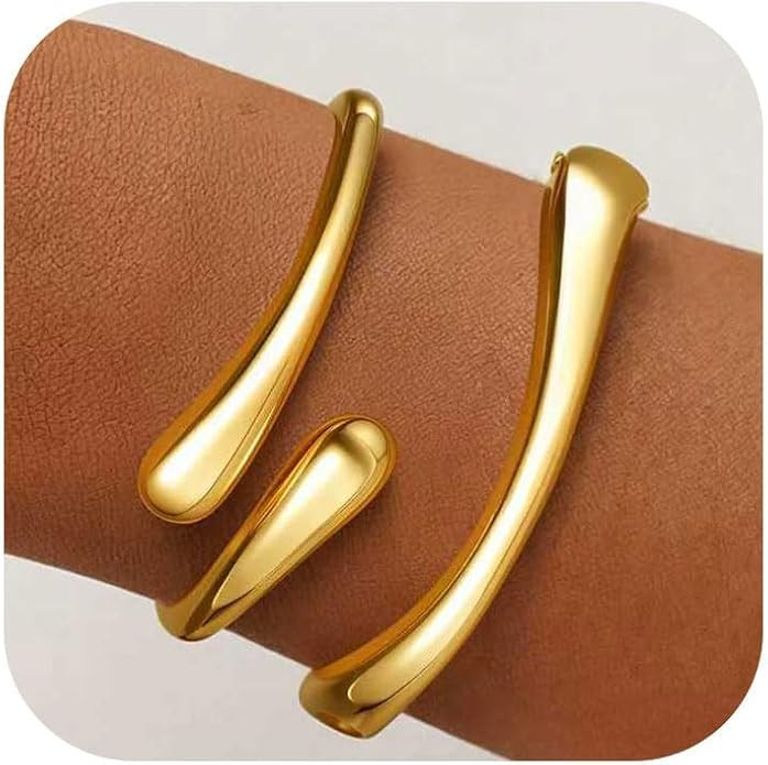 Gold Bracelets for Women Trendy, 18K Gold Plated Bangle Bracelet Set Chunky Twist Cuff Gold Brace... | Amazon (US)