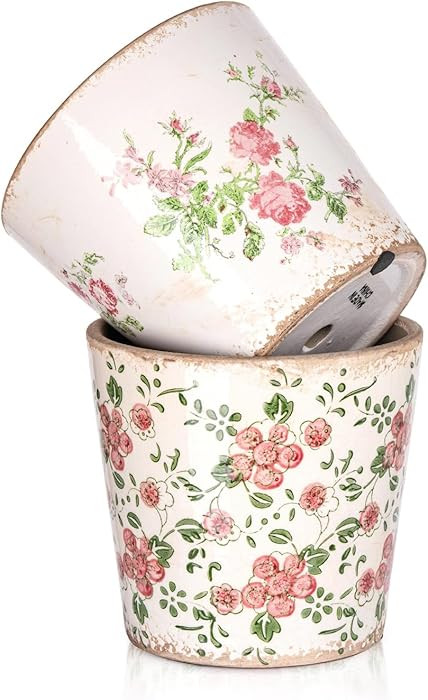 Sungmor Vintage Ceramic Planter Set of 2 - Decorative Indoor & Outdoor Flower Pots with Drainage ... | Amazon (US)