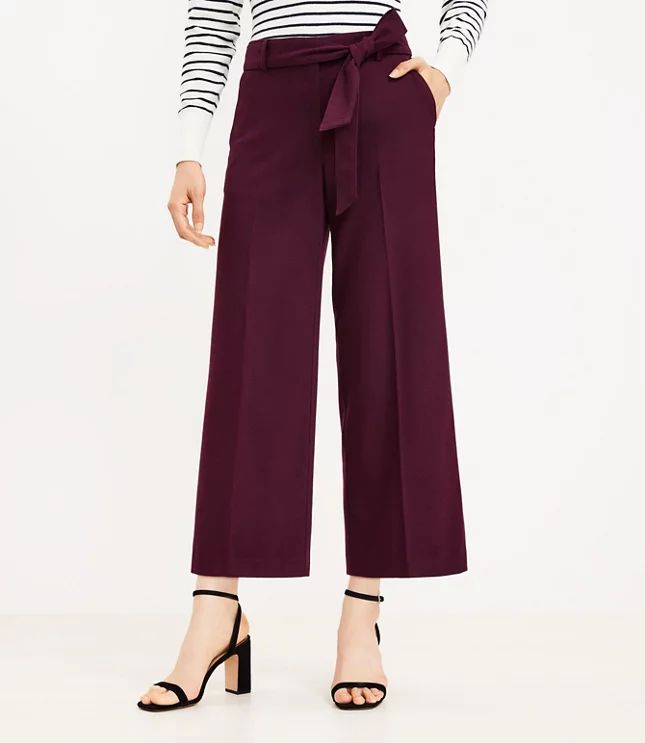 Belted Wide Leg Crop Pants in Herringbone | LOFT