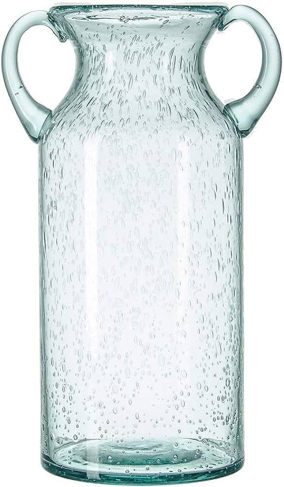 Flower Vase Glass Elegant Double Ear Decorative Handmade Air Bubbles Bluish Color Glass Vase for ... | Amazon (US)