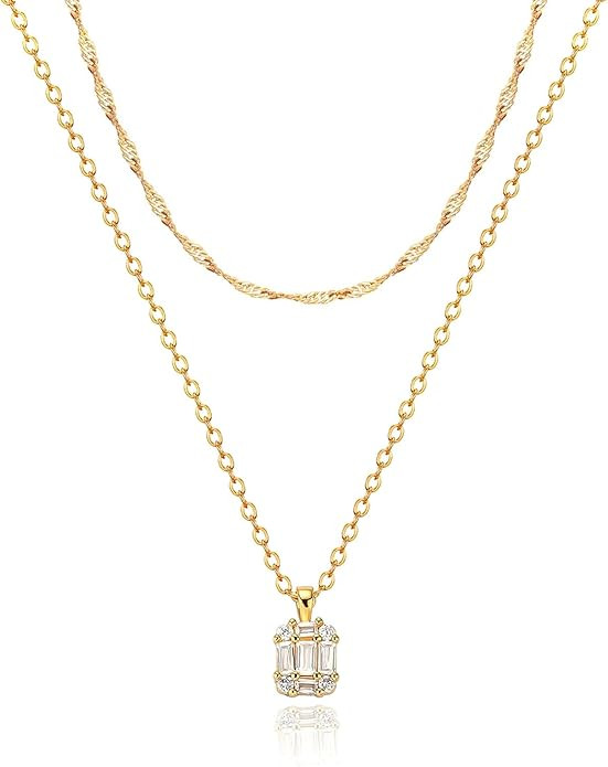 Zeffy Diamond Necklaces for Women, Dainty Gold Necklace 18k Gold Plated Layered Necklaces Simple ... | Amazon (US)