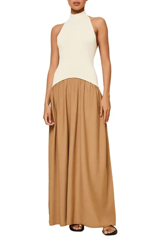 Solid & Striped The Soglio Halter Maxi Dress in Ecru /Camel at Nordstrom, Size Medium | Nordstrom