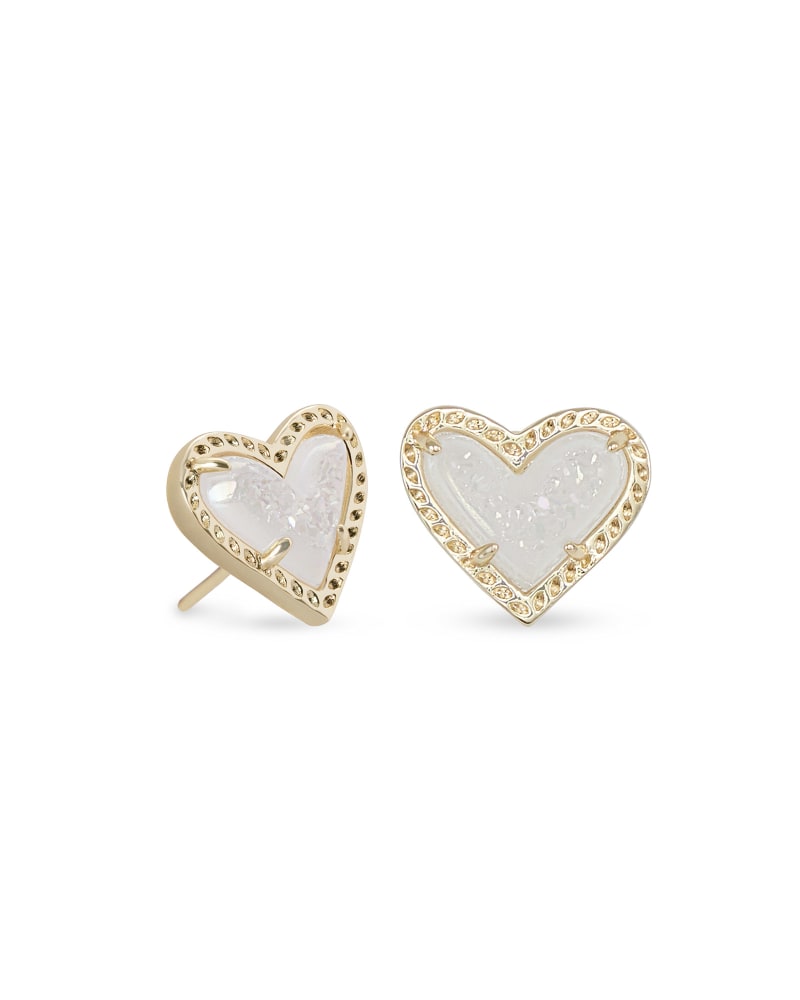 Ari Heart Gold Stud Earrings in Iridescent Drusy | Kendra Scott