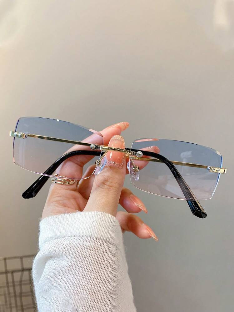 1pc Women's Rectangular Frame Fashion Glasses, Rimless Design, Versatile Decorative Glasses For Summer Beach Vacation,Outdoor,Travel Preppy Style For Back To School | SHEIN