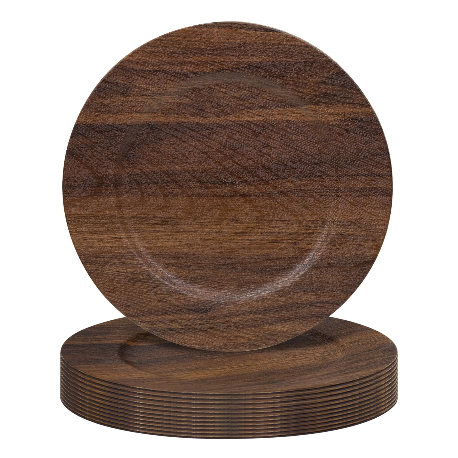 MAONAME Round Charger Plates Set of 12, 13 Inch Brown Charger for Dinner Plates, Farmhouse Faux W... | Amazon (US)