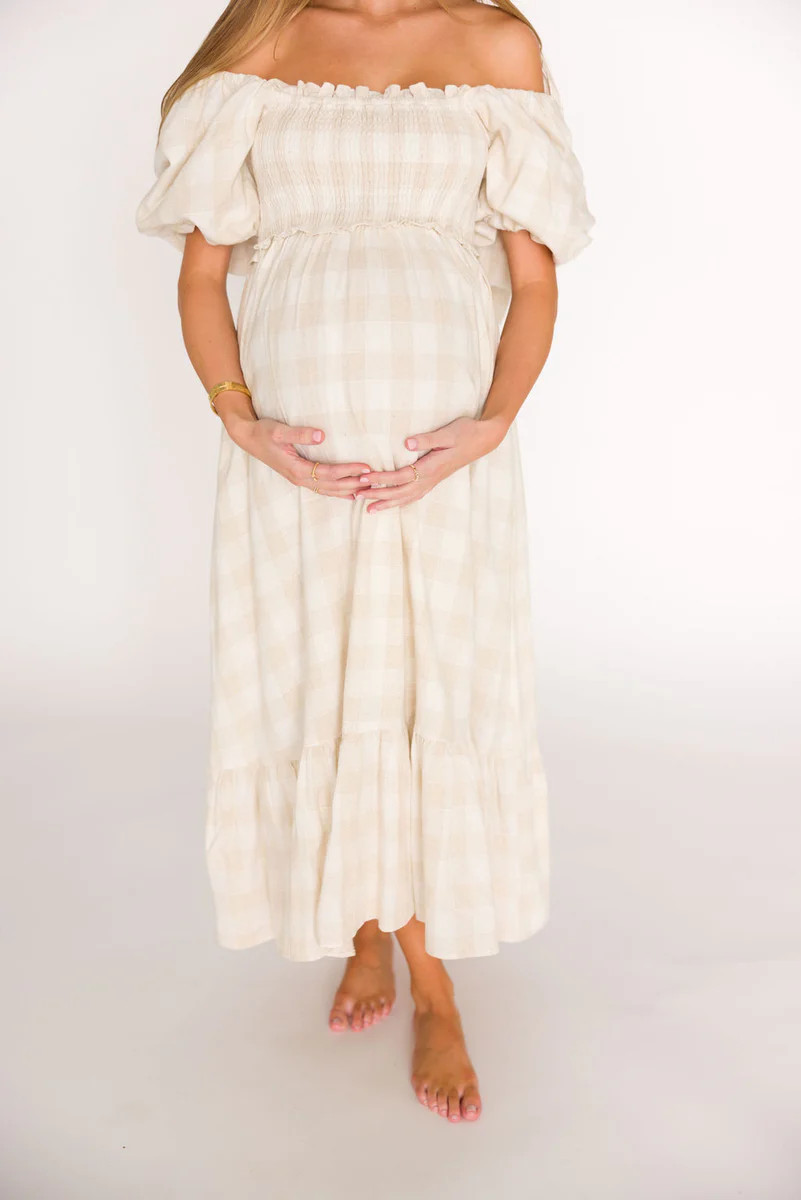 Addyson Maxi Dress in Natural Multi- Cotton/Linen Blend- Bump Friendly | Worth Collective