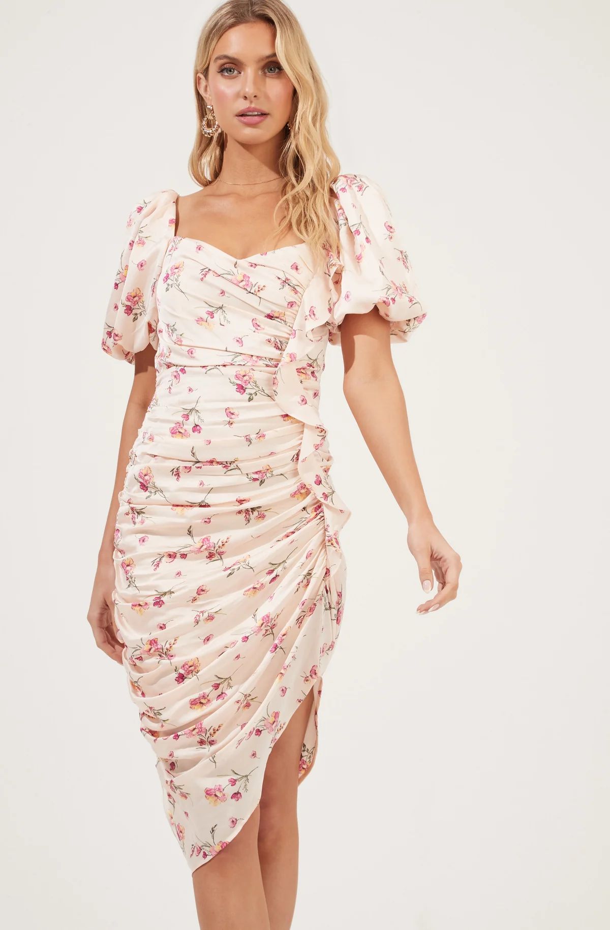 Cinched Ruffle Front Short Sleeve Dress | ASTR The Label (US)