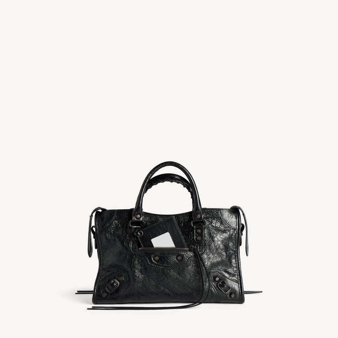Le City Bag Small in black Arena lambskin, brass hardware | Balenciaga