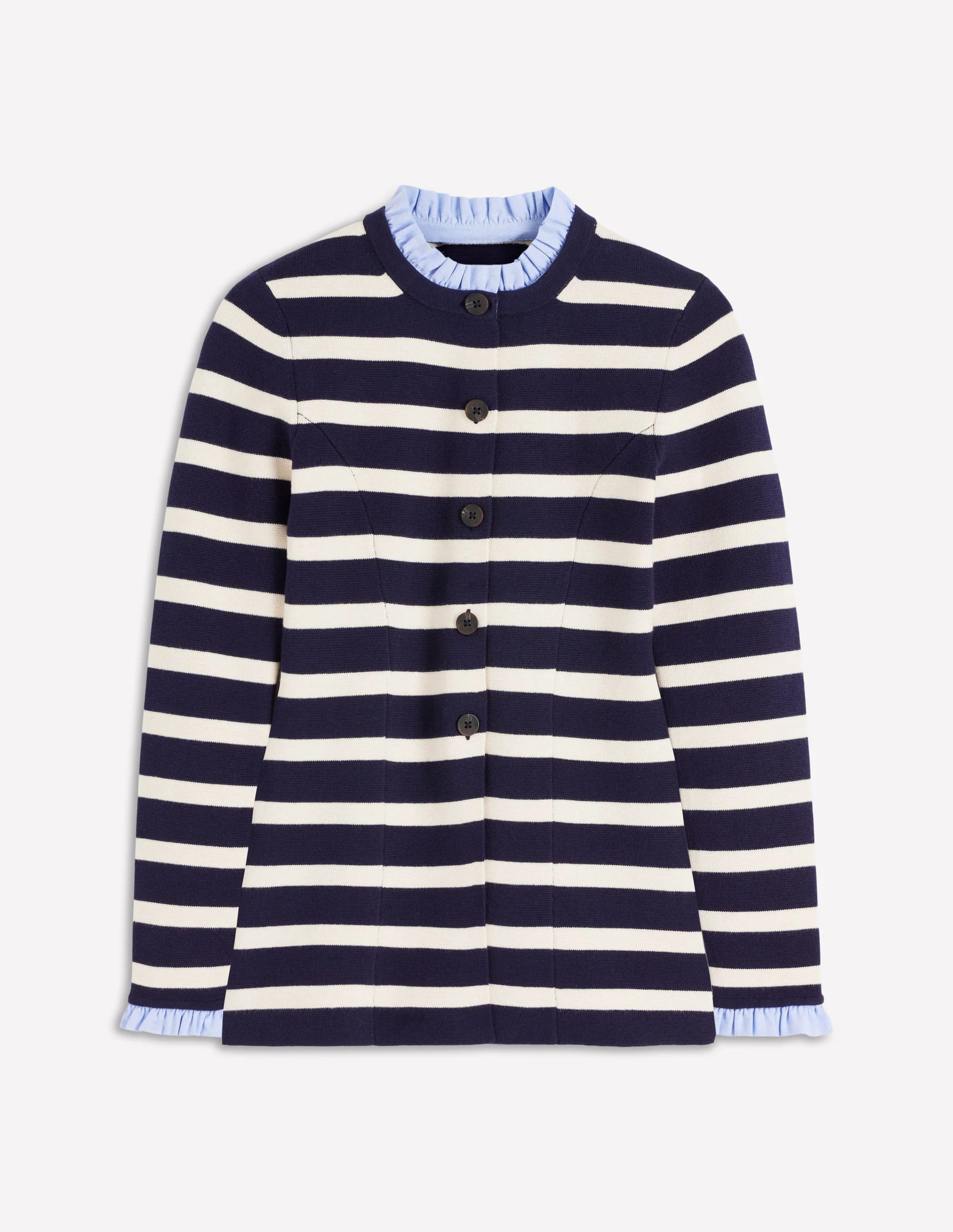 Joanna Fitted Knitted Jacket-Navy/ Warm Ivory Stripe | Boden UK