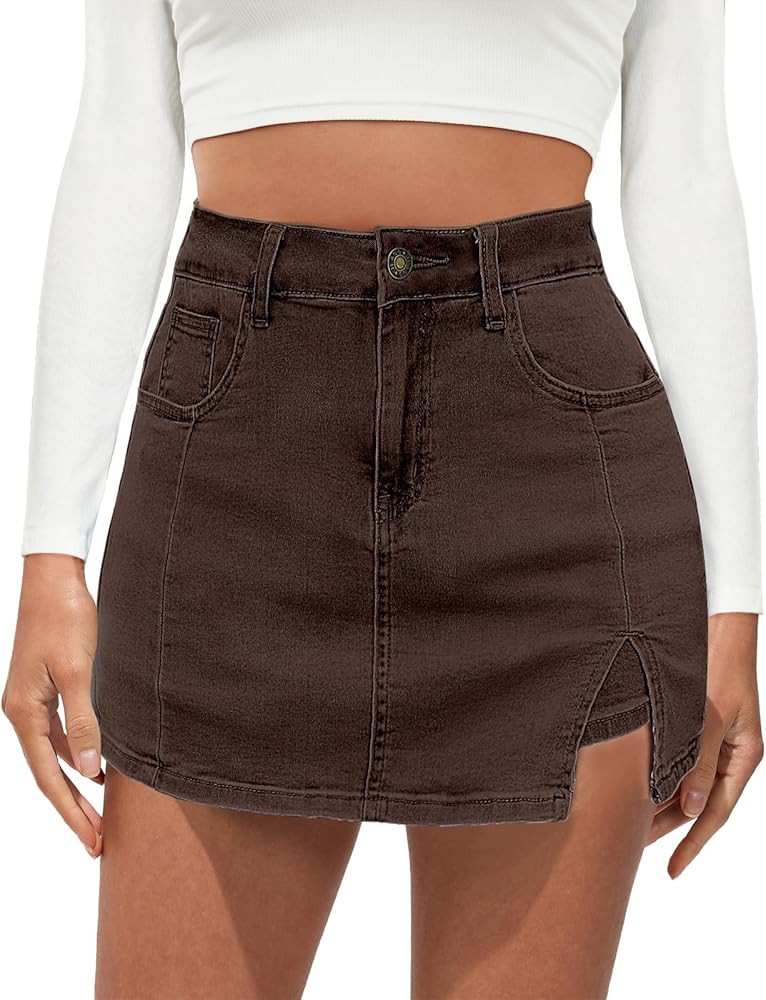 Jean Skorts for Woman High Waisted Trendy Slit Stretchy Denim Skirt with Shorts Y2K Casual Summer... | Amazon (US)