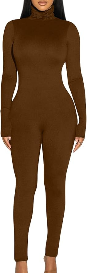 BORIFLORS Long Sleeve Jumpsuit for Women Sexy Turtleneck One Piece Bodycon Rompers Clubwear | Amazon (US)