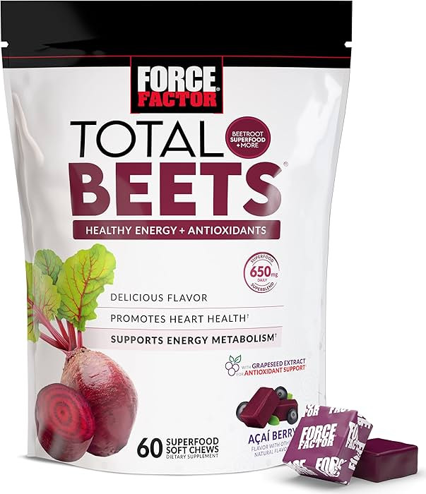 Force Factor Total Beets Soft Chews with Beetroot, Nitrates, L-Citrulline, Grapeseed Extract, and... | Amazon (US)