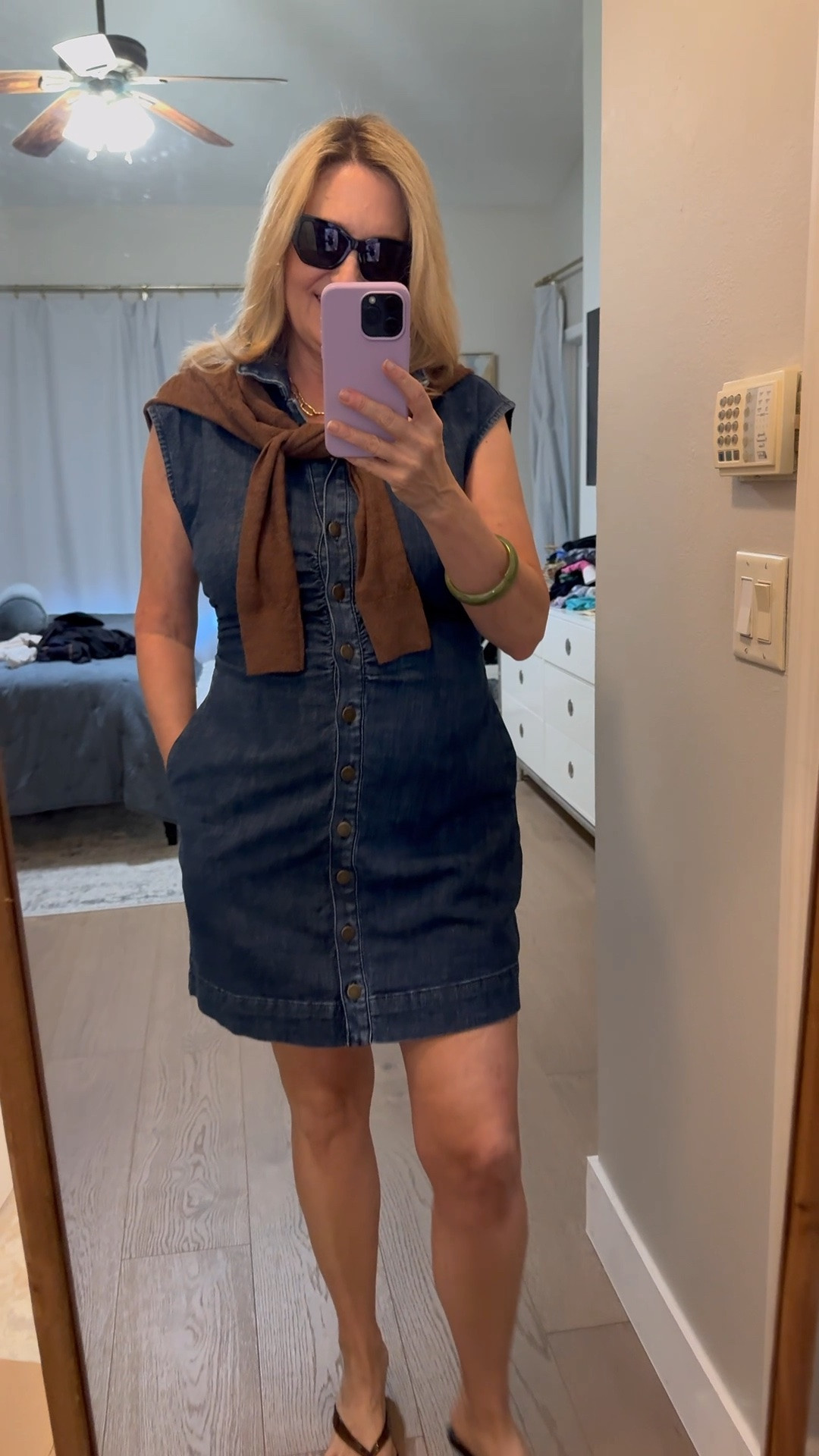 Such a cute ruched denim dress!
Summer outfit

#LTKootd