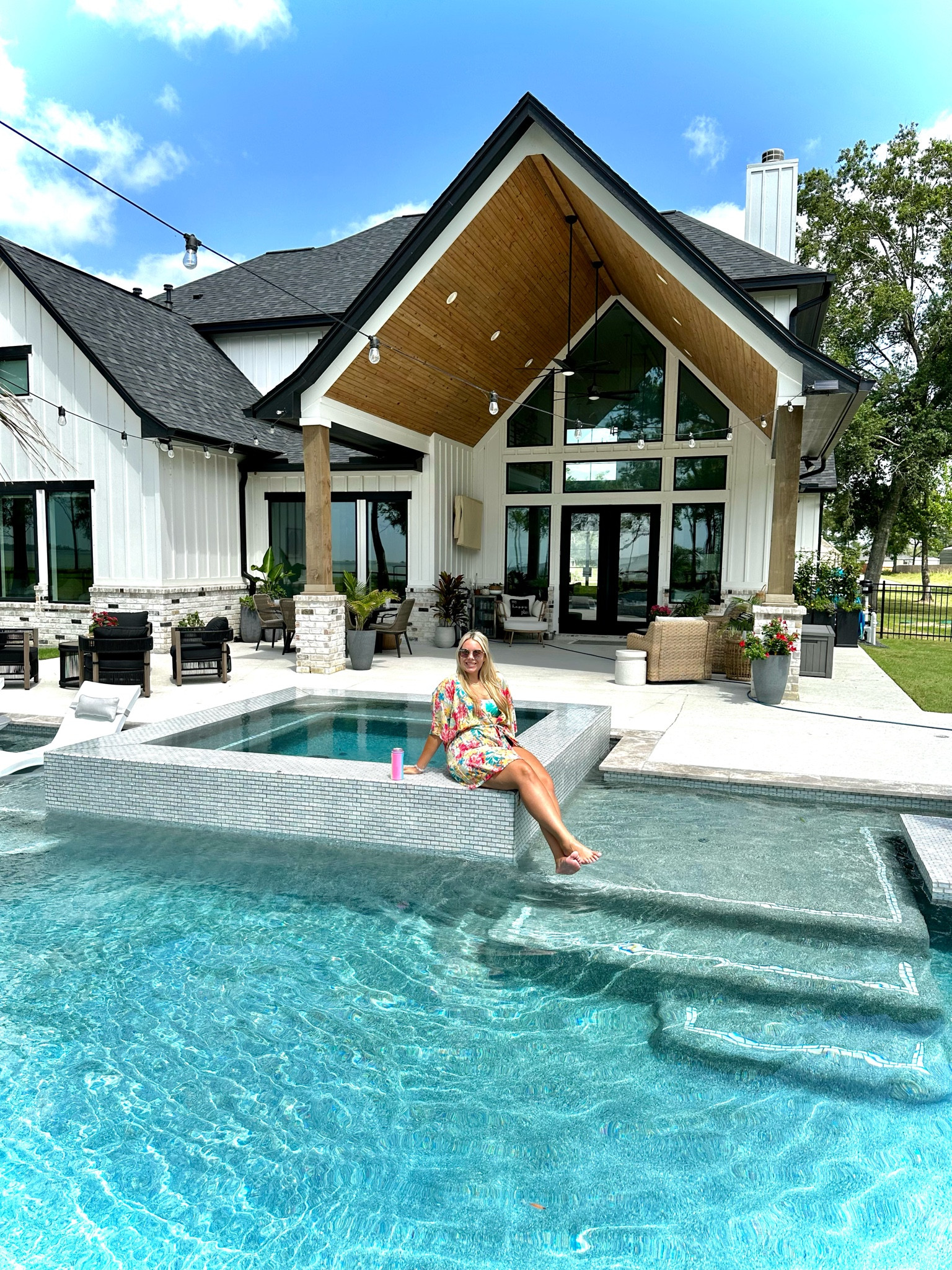 Our pool is 35x15 plus the width of the table, hot tub, and sunshelfs! Hot tub is about 12x12. 

#LTKSeasonal #LTKhome #LTKswim