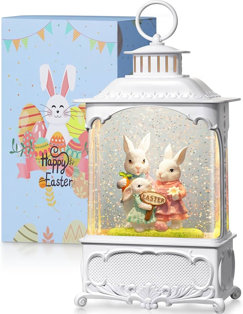 Easter Snow Globe Bunny Snow Globe Lantern with Timer, USB and Battery Powered Easter Decorations... | Amazon (US)