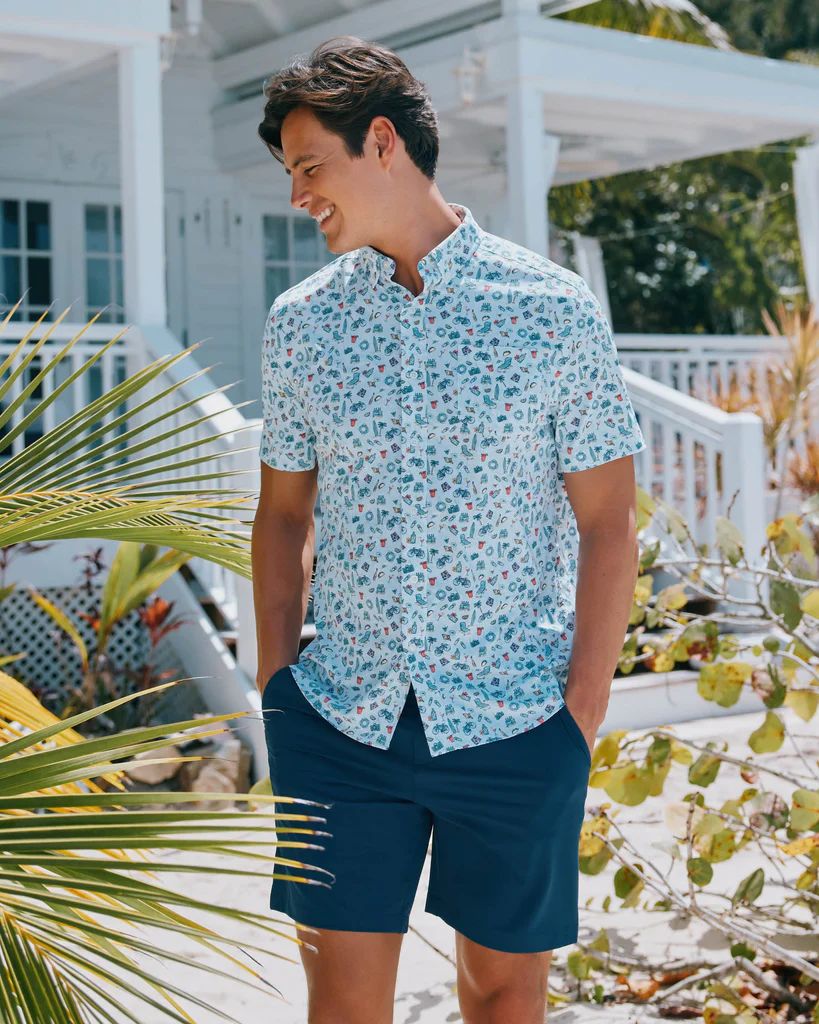 Go With The Float Printed Intercoastal Short Sleeve Button Down Shirt | Southern Tide