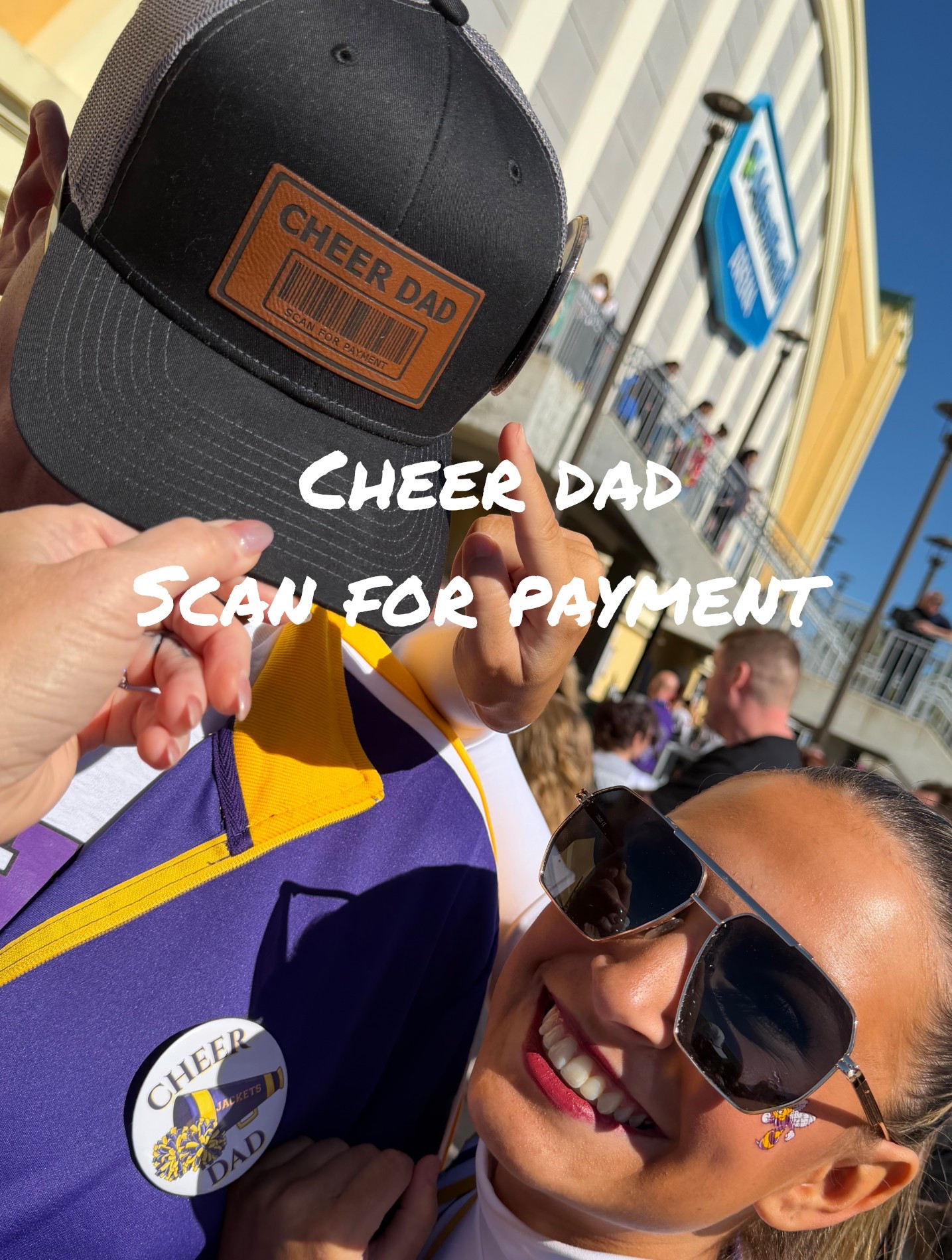 Best cheer dad accessory!! Cheer dad: scan for payment 🤣 #cheerdad #hat