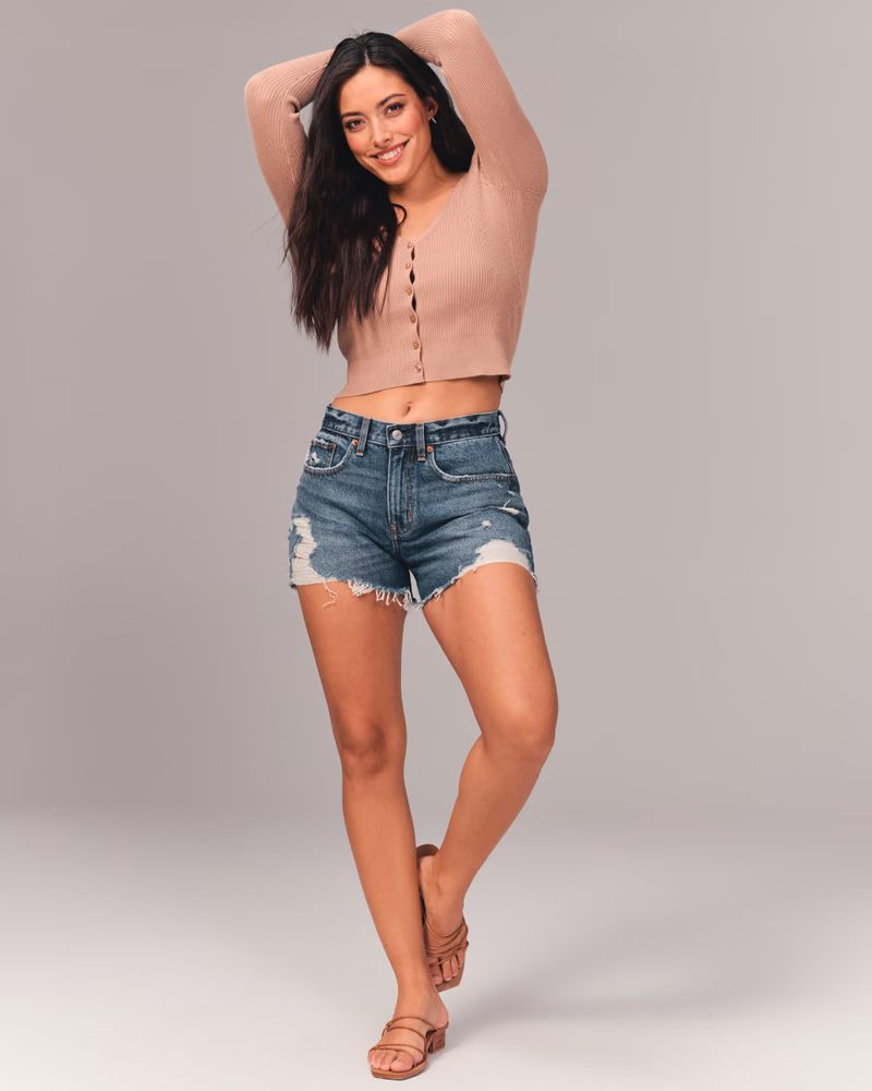 Women's Curve Love Mid Rise Boyfriend Shorts | Women's Bottoms | Abercrombie.com | Abercrombie & Fitch (US)