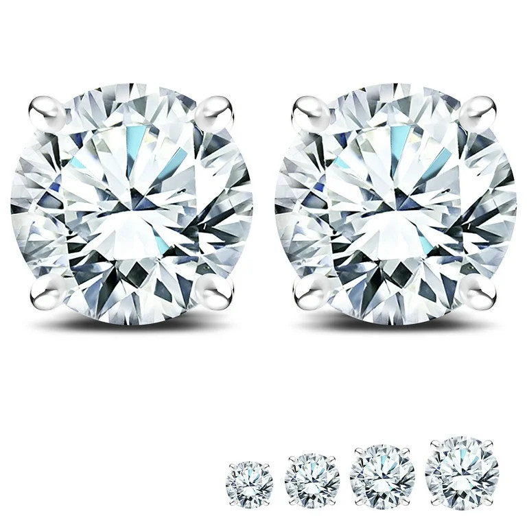 JeenMata Certified Lab Grown Diamond Earrings 0.50 Carat Round Cut 18K White Gold Plated Solitair... | Walmart (US)