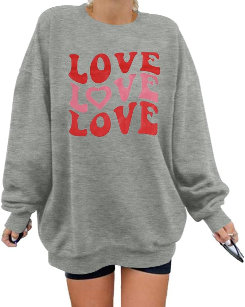 LUKYCILD Love Sweatshirt Women Valentine's Day Shirts Funny Graphic Long Sleeve Lightweight Shirt... | Amazon (US)
