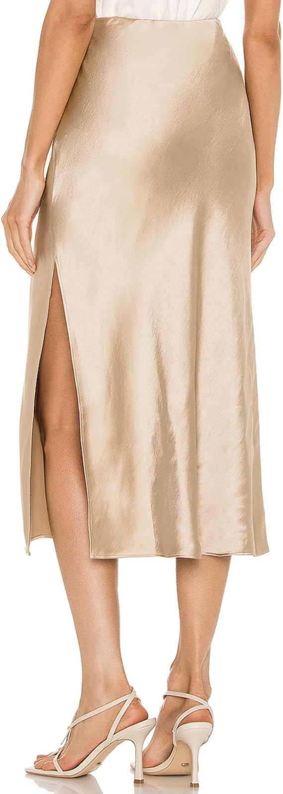 Satin High Waisted Midi Skirt Elastic Waistband Side Slit A Line Wedding Casual Skirts for Women | Amazon (US)