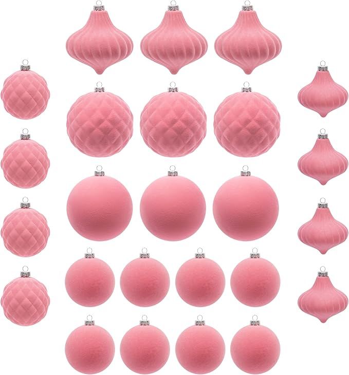 KI Store Velvet Christmas Balls Rose Pink 25pcs Flocked Christmas Tree Ornaments Assortment for X... | Amazon (US)