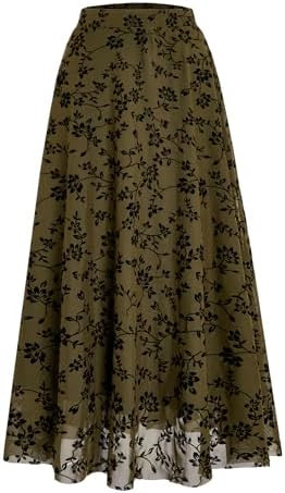 Verdusa Women's Y2k Gothic Flowy Skirts Boho Floral Print Mesh Going Out Outfits Long Maxi Skirt | Amazon (US)