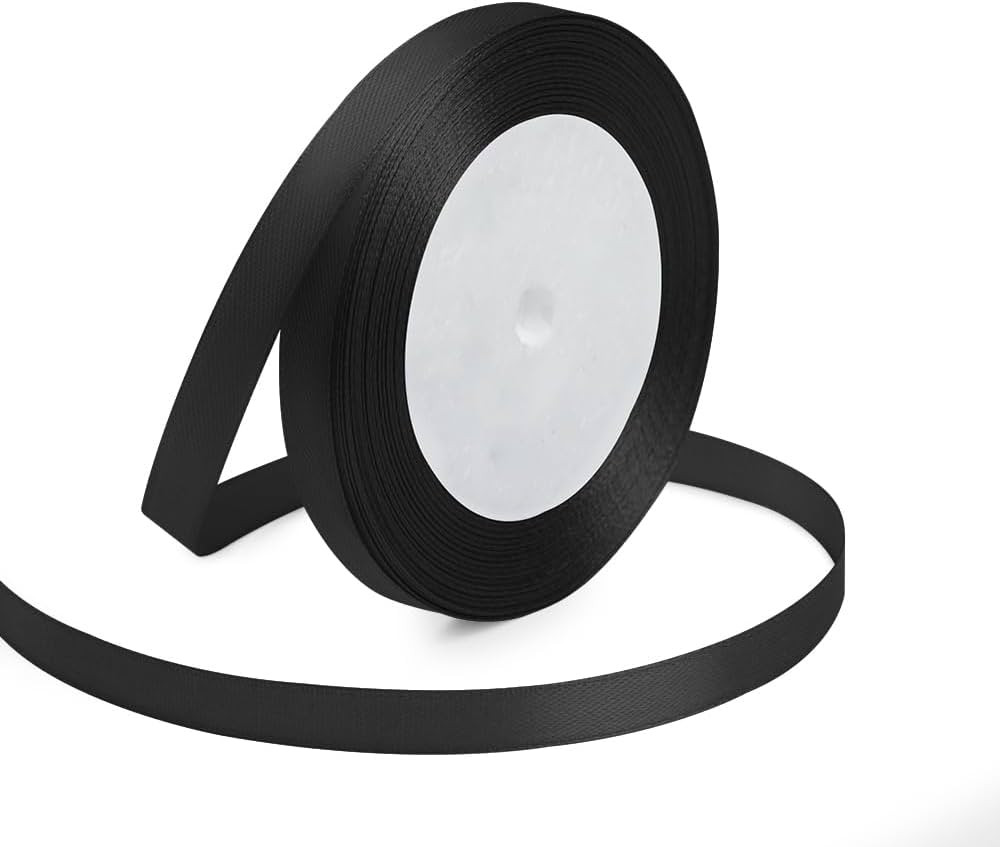 3/8 Inches x 25 Yards Black Satin Ribbon Solid Fabric Ribbons for Crafts, Wedding Decor, DIY Hair... | Amazon (US)