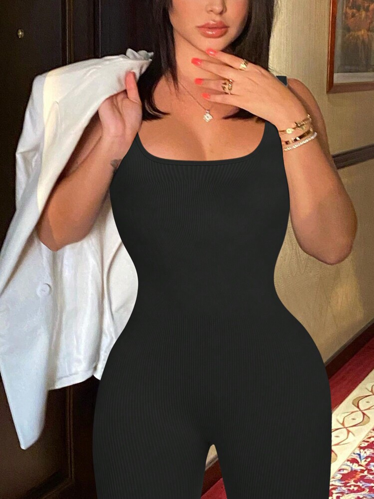 Yefecy 1pc Women Solid Color High-Stretch Running Fitness Sportswear Seamless Yoga Jumpsuit | SHEIN