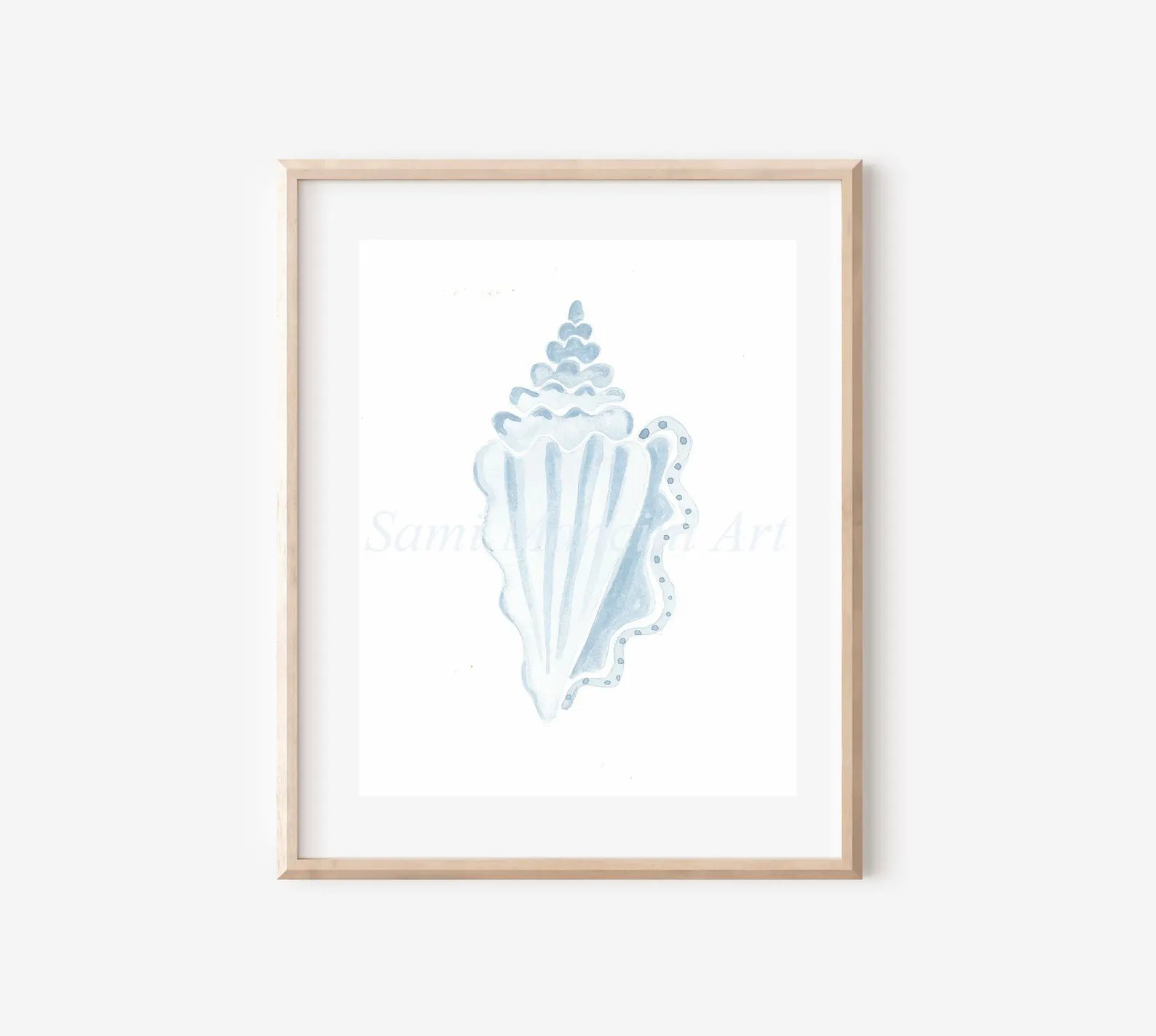 SeaShell Watercolor Fine Art Print, Coastal theme, Beach Artwork, Blue and White | Etsy (Global)