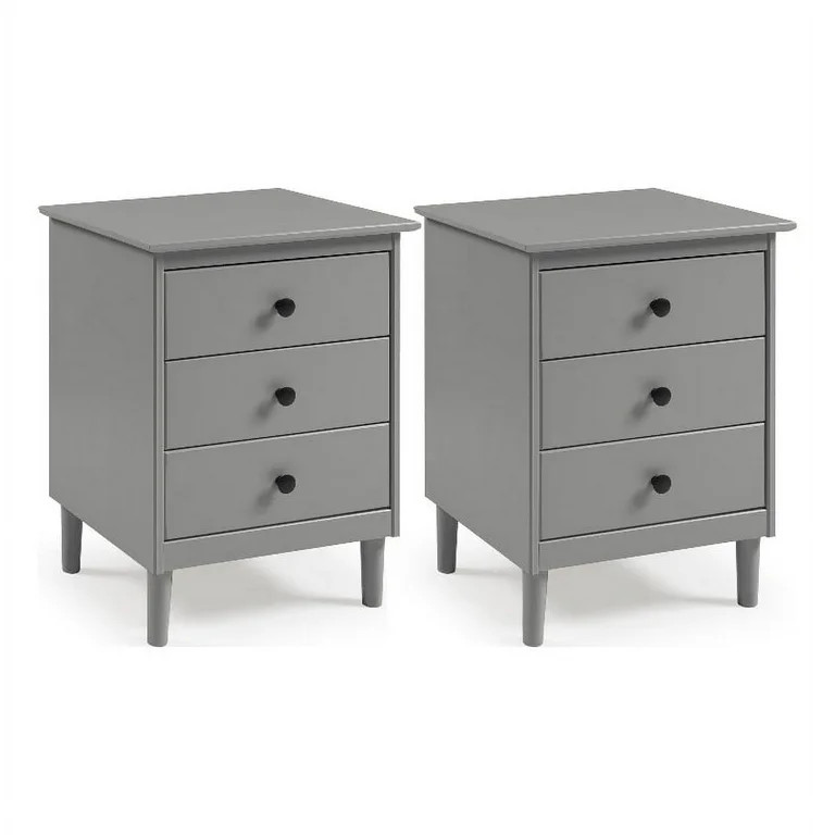 3-Drawer Solid Wood Nightstand - 2 Pack - Gray | Walmart (US)
