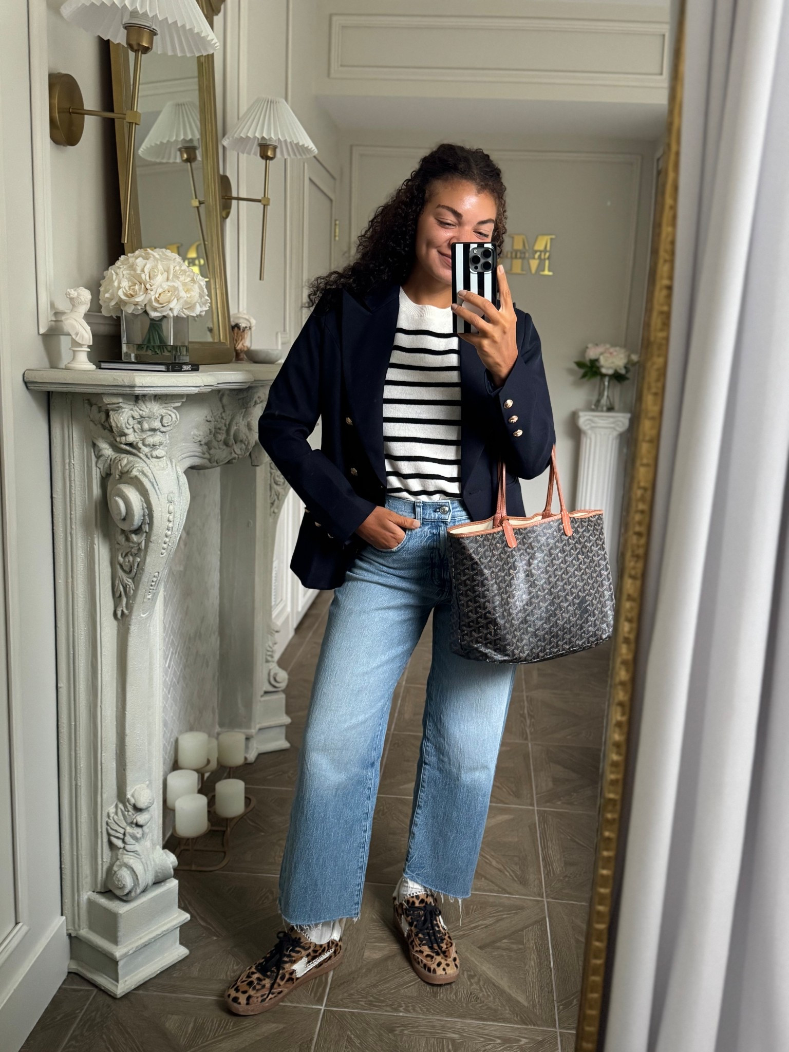 Casual yet stylish outfit idea: wide leg crop jeans, sneakers, striped sweater tee, blazer, and tote bag 

#LTKStyleTip