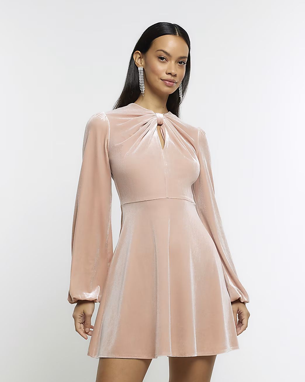 Pink velvet bow shift mini dress | River Island (UK & IE)