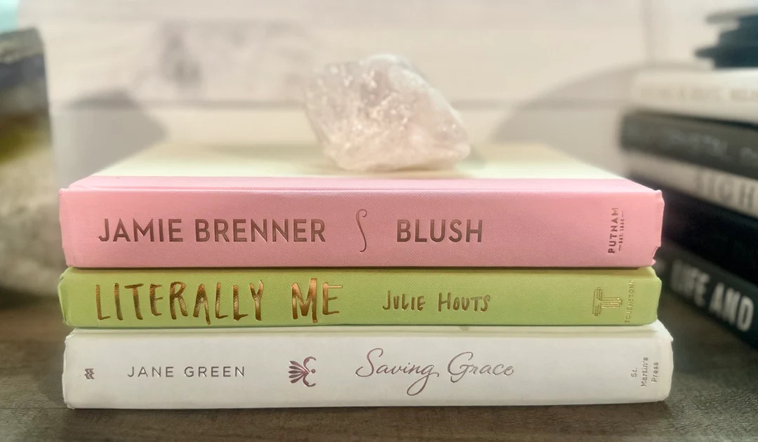 Green and Pink Decorative Book Stack | Etsy (US)