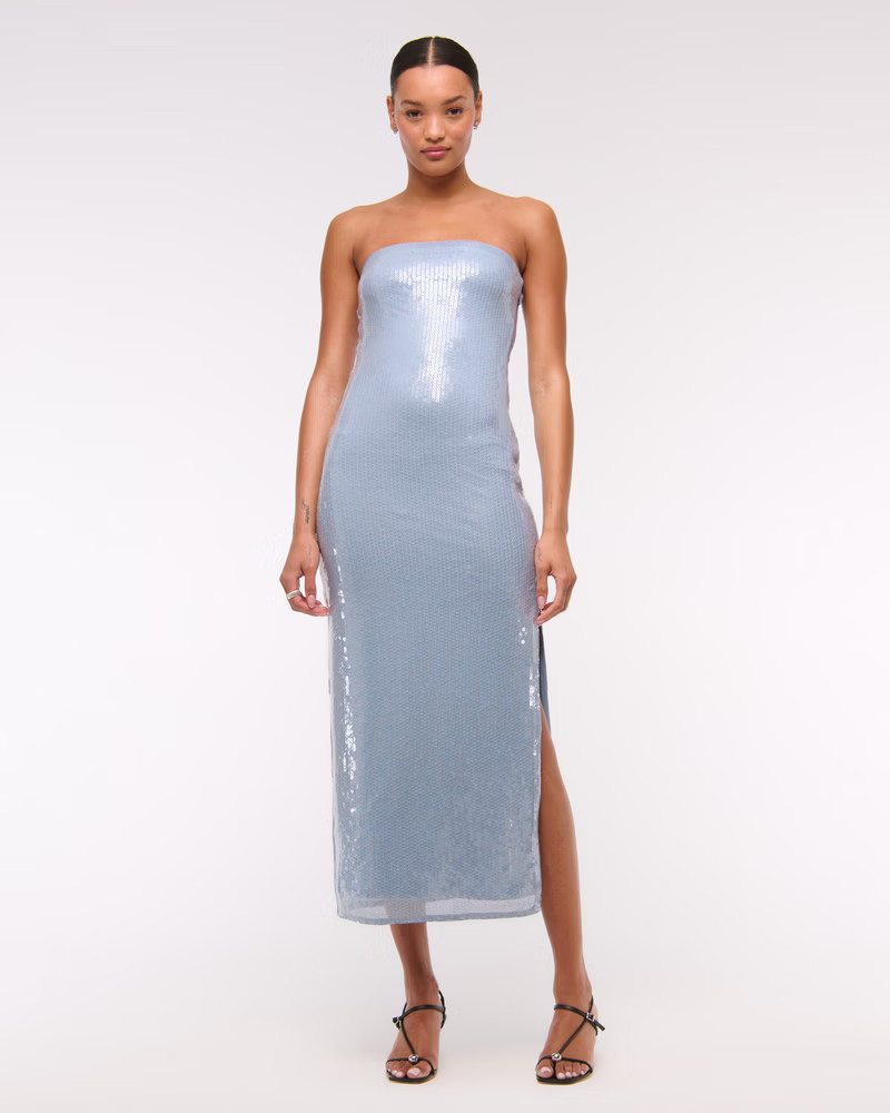 Strapless Sequin Midi Dress | Abercrombie & Fitch (US)