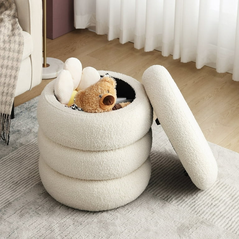 Zesthouse 16" Wide Boucle Round Storage Ottoman, Sherpa Fabric Vanity Stool, Modern Upholstered F... | Walmart (US)