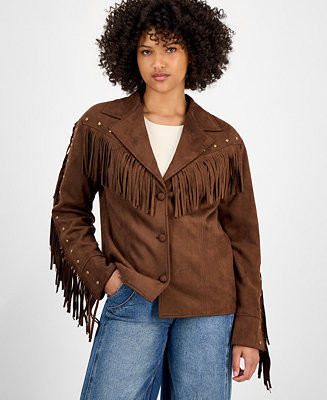 Women's Faux-Suede Fringe Studded Jacket, Macy's Exclusive | Macy's