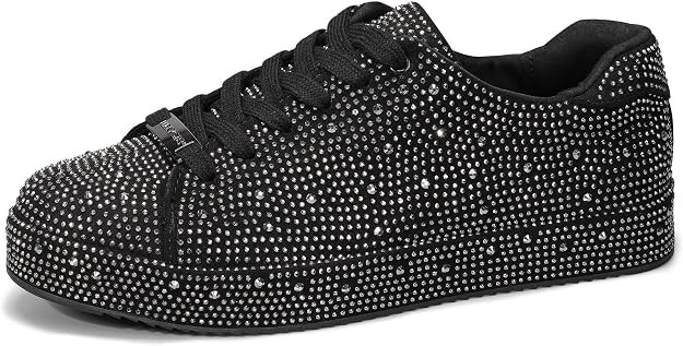 LUCKY STEP Platform Rhinestone Fashion Glitter Sneakers | Sparkly Bling Bedazzled Wedding Bridal ... | Amazon (US)