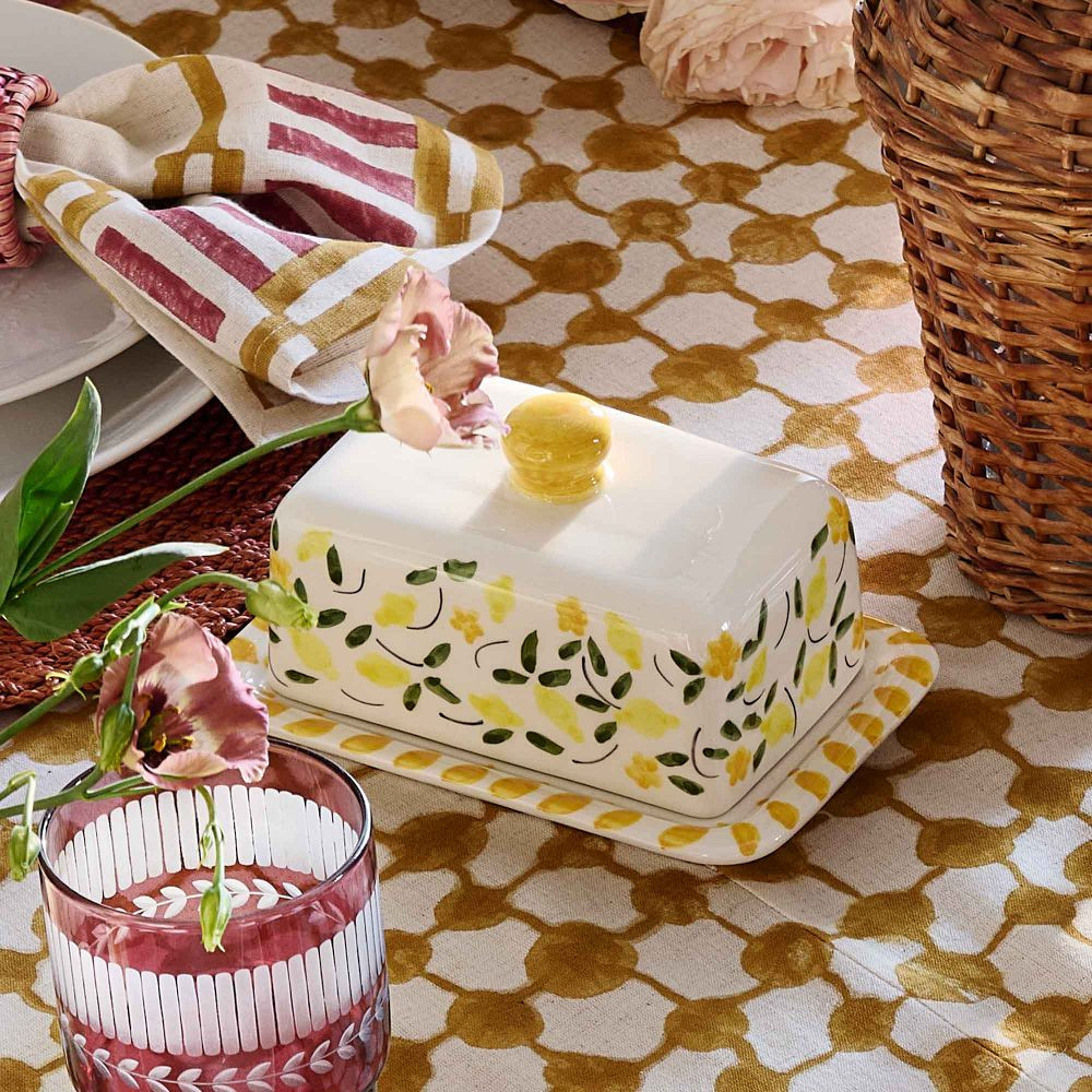 Hand-Painted Floral Ceramic Dinnerware Butter Dish | GreenRow