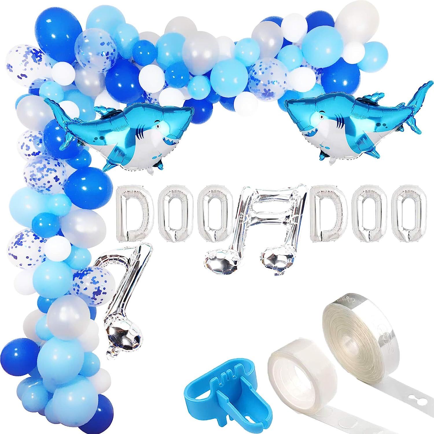 102 Pcs Shark Party Supplies Blue Doo Doo Music Note Balloon Arch Garland Kit Under The Sea/Dad M... | Amazon (US)