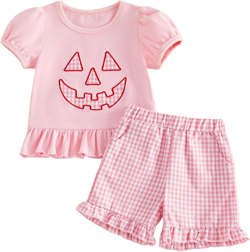 Bagilaanoe Toddler Baby Girl Halloween Outfit Pumpkin Face Embroidery Short Sleeve T-Shirt Tunic ... | Amazon (US)