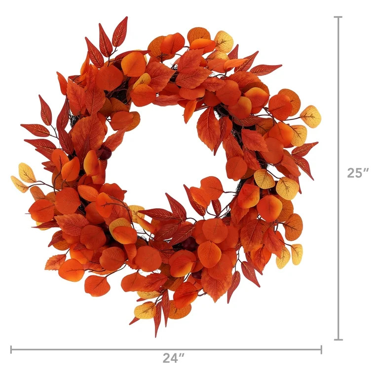 Eucalyptus Leaves Wreath, Orange and Yellow, 24", Fall by Way To Celebrate | Walmart (US)