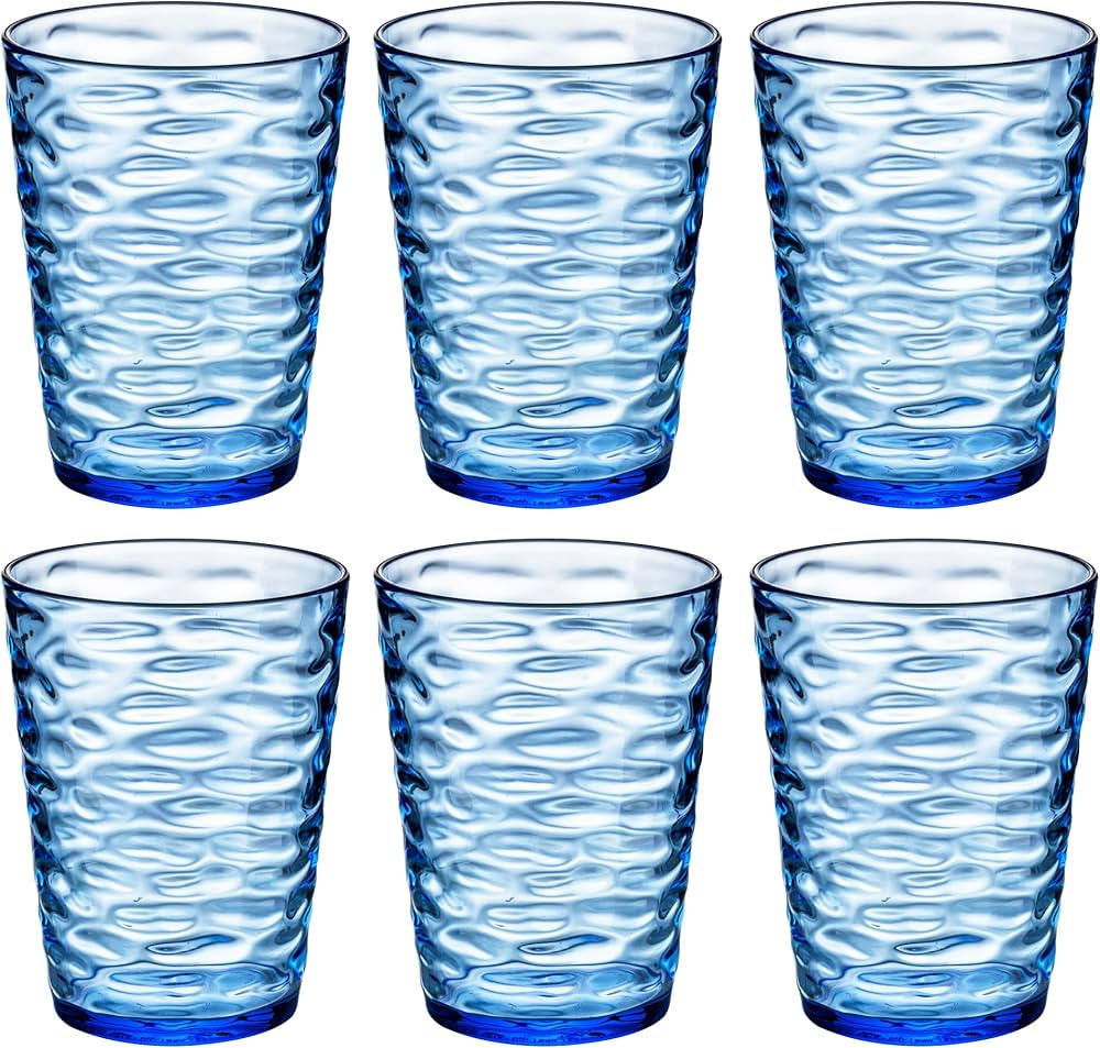14-ounce Plastic Tumblers, Acrylic Drinking Glasses, set of 6 Blue Reusable Plastic Cups, Stackab... | Amazon (US)