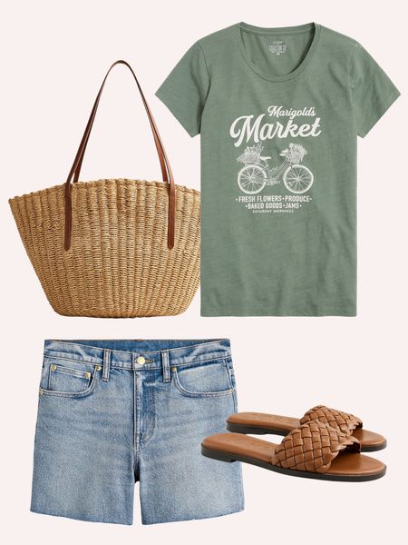 Comfy weekend look for spring, straw tote, market t-shirt, leather sandals, denim shorts 

#LTKshoecrush #LTKfindsunder50 #LTKsalealert