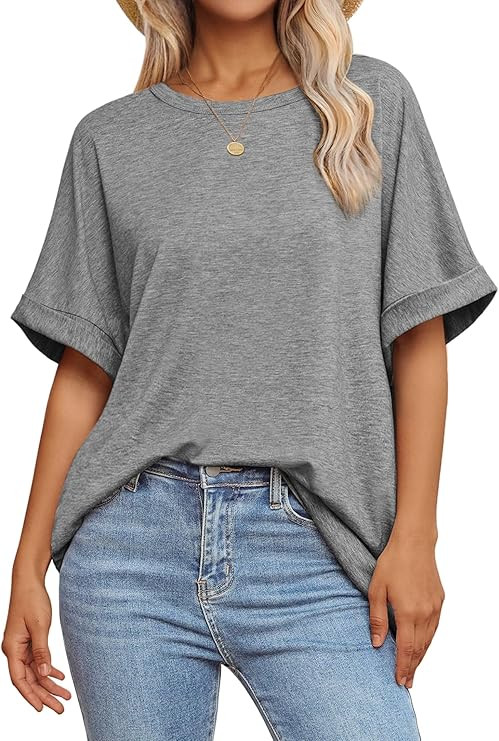 ATHMILE Womens Oversized T Shirts Loose Fit Crewneck Short Sleeve Summer Casual Blouse 2025 Y2K T... | Amazon (US)