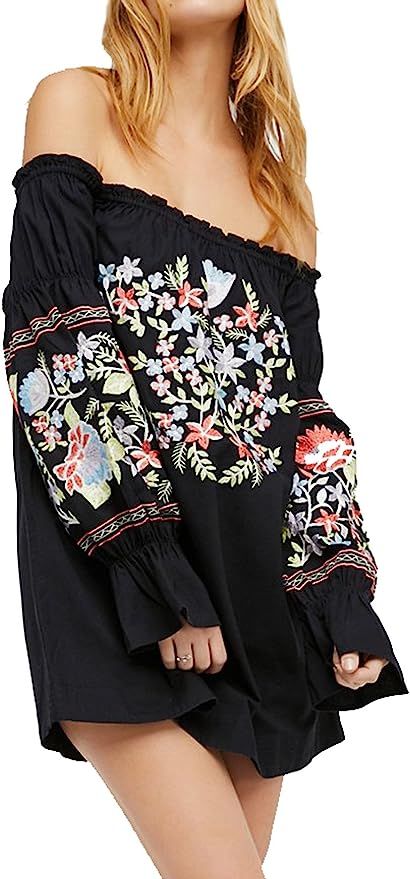 R.Vivimos Womens Floral Embroidered Off Shoulder Long Sleeve Short Dresses | Amazon (US)