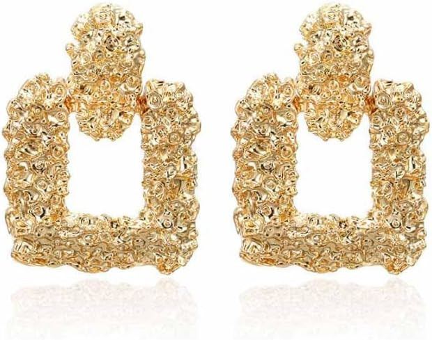 Chunky Gold Square Earrings for Women Hypoallergenic Fashion Geometric Rectangle Hollow Dangle Dr... | Amazon (US)