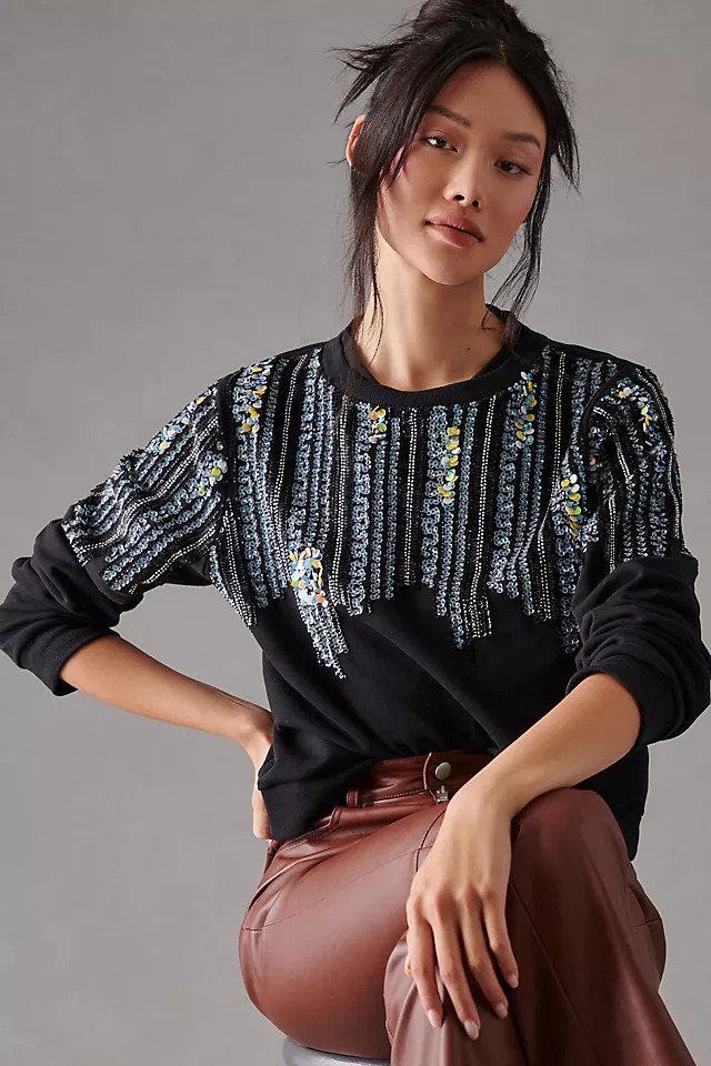 Let Me Be Disco Sequin Sweatshirt | Anthropologie (US)