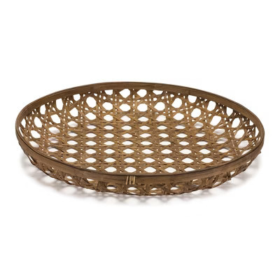 HomeRoots 26" Brown Bamboo Weave Round Wood Vanity Tray | Target