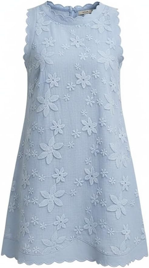 Womens Tank Sleeveless Summer Mini Sundress Casual Loose Fit Lace Hem Boho Beach Embroidered Dres... | Amazon (US)